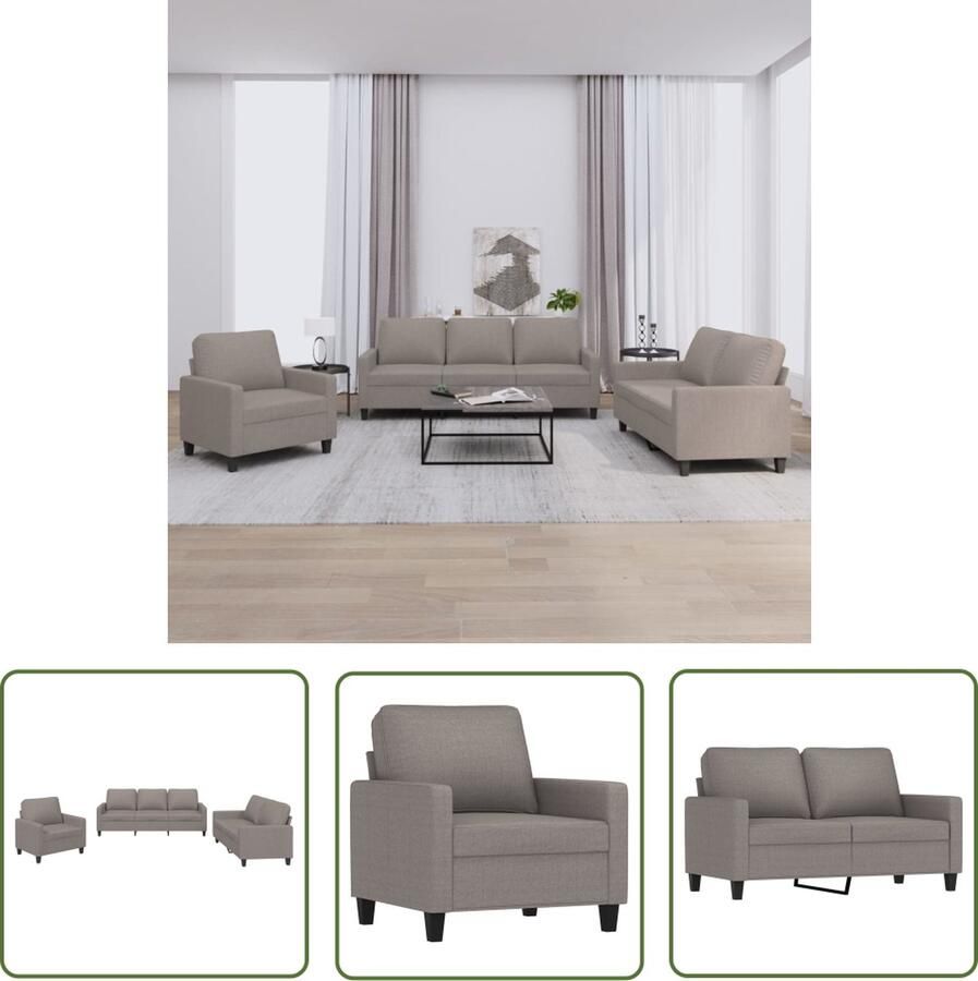 VidaXL The Living Store 3-delige Loungeset met kussens stof taupe Loungeset Tuinmeubel Lounge Stoffen Meubels Buitenset Loungebank