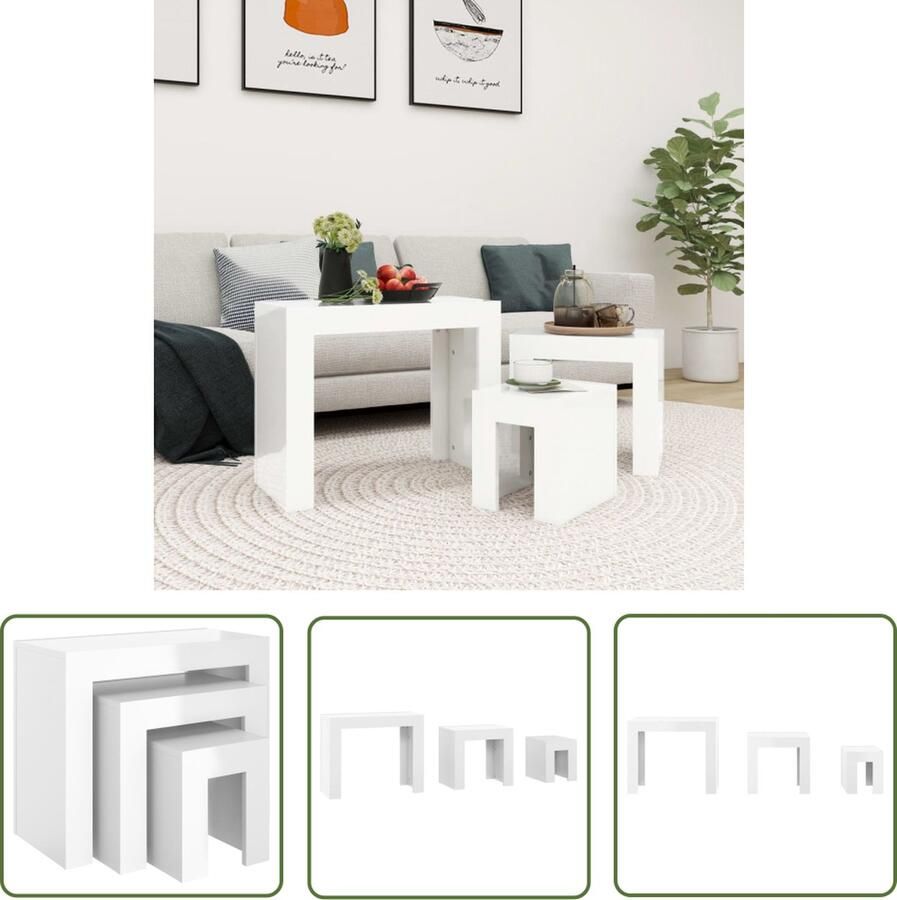 The Living Store Salontafelset Hoogglans wit 61 x 30 x 50 cm Spaanplaat Salontafel Salontafels Bijzettafel Bijzetttafels Koffietafel - Foto 2