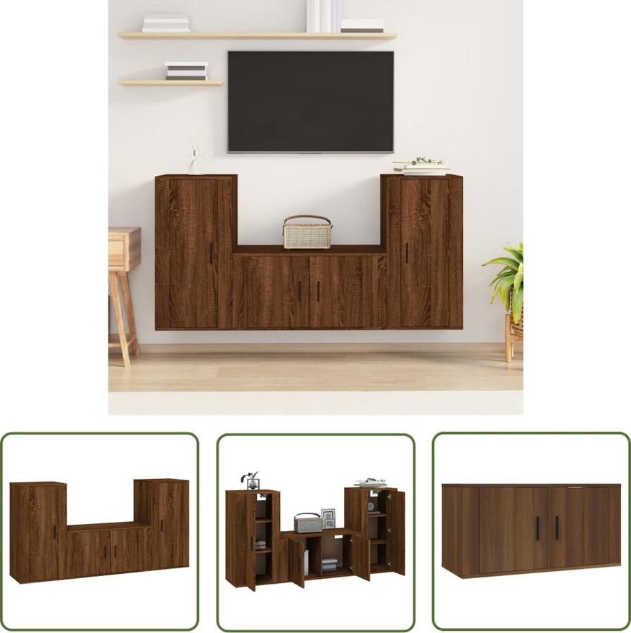 The Living Store TV-meubelset bruineiken 80 x 34.5 x 40 cm wandgemonteerd TV-meubel Bruin Eiken Wandmontage Opbergruimte Salontafel - Foto 2