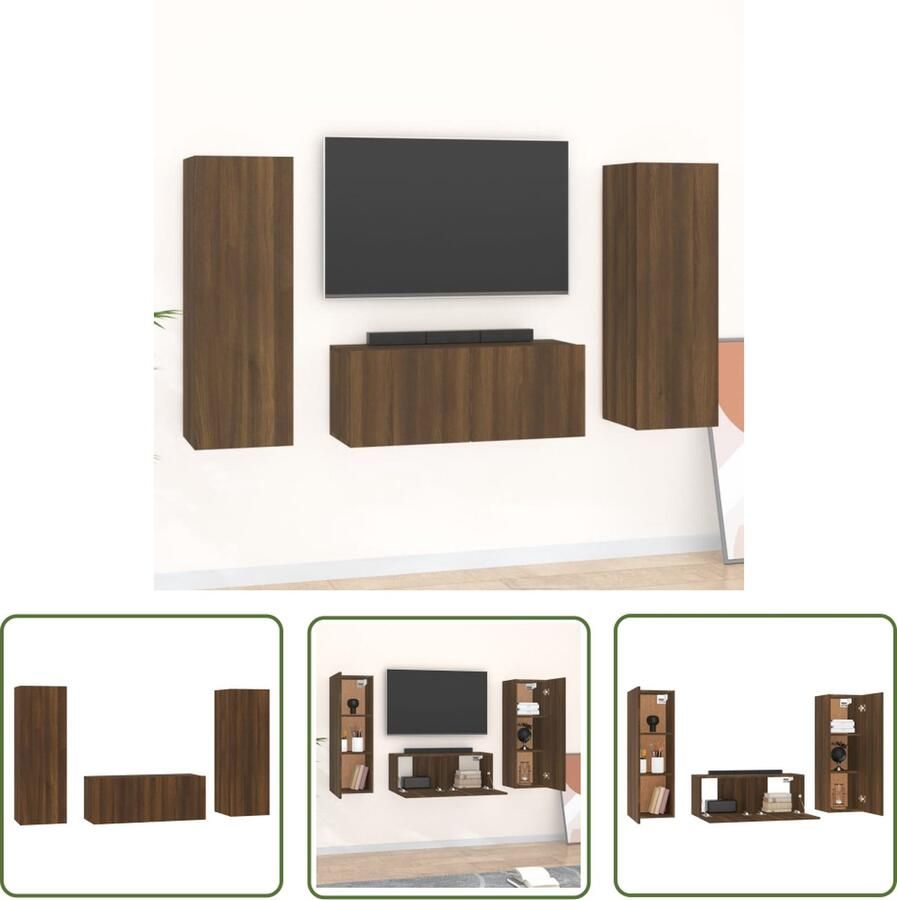 The Living Store TV Meubelset Klassieke Bruineiken 80x30x30 cm 30.5x30x90 cm TV Meubel Bruin Eiken Wandmontage Houten Kast Opbergruimte - Foto 2