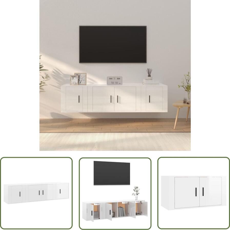 The Living Store Televisiekastenset Industrieel 80 x 34.5 x 40 cm en 40 x 34.5 x 40 cm Hoogglans wit Televisieserie Tv Kast Salontafel Industrieel Design Houten Tv Stand - Foto 2