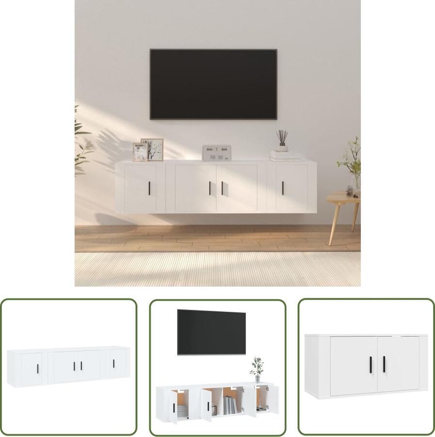 The Living Store 3-delige Tv-meubelset bewerkt hout wit Tv Meubel Houten Tv Kast Wandmontage Tv Kast Wit Tv Meubel Salontafel - Foto 2