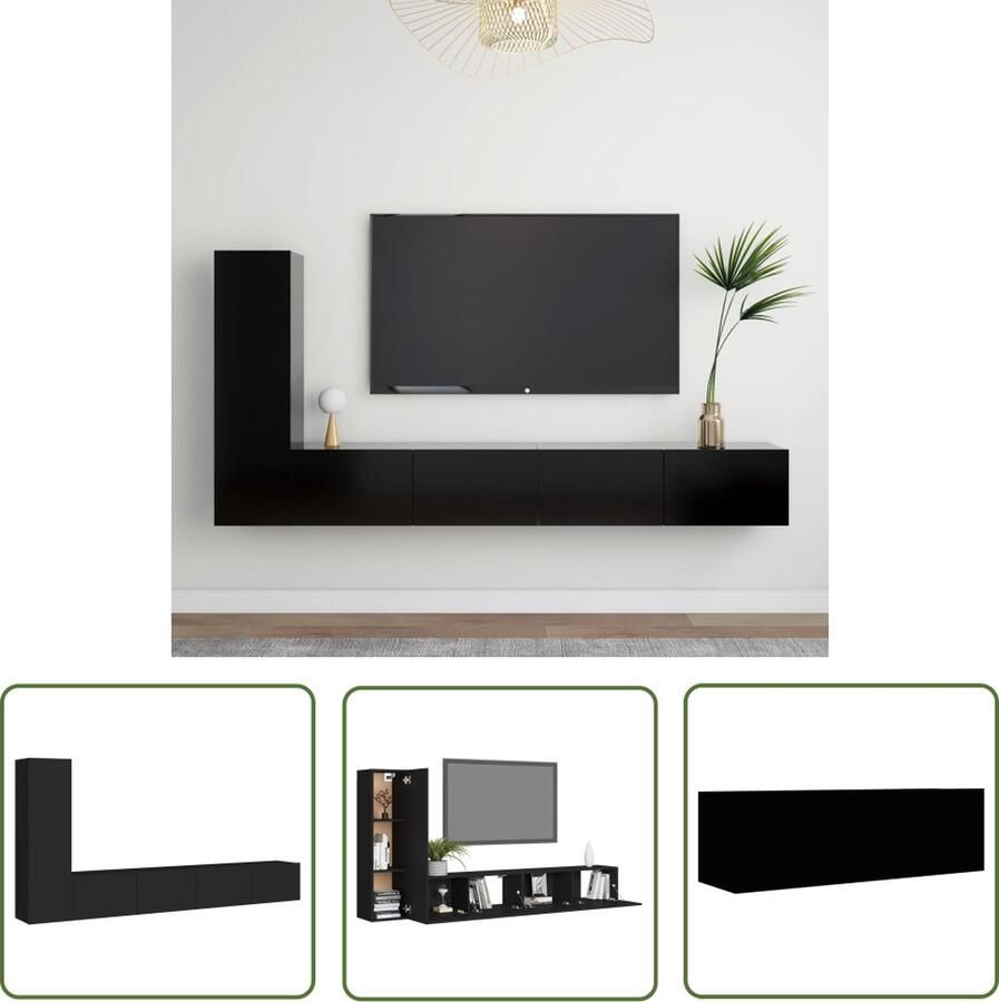 The Living Store Televisiemeubelset X Wandmontage Stereokasten Zwart Spaanplaat Montage vereist Televisiescherm Wandmontage Tv Kasten Mediabox Salontafel - Foto 2