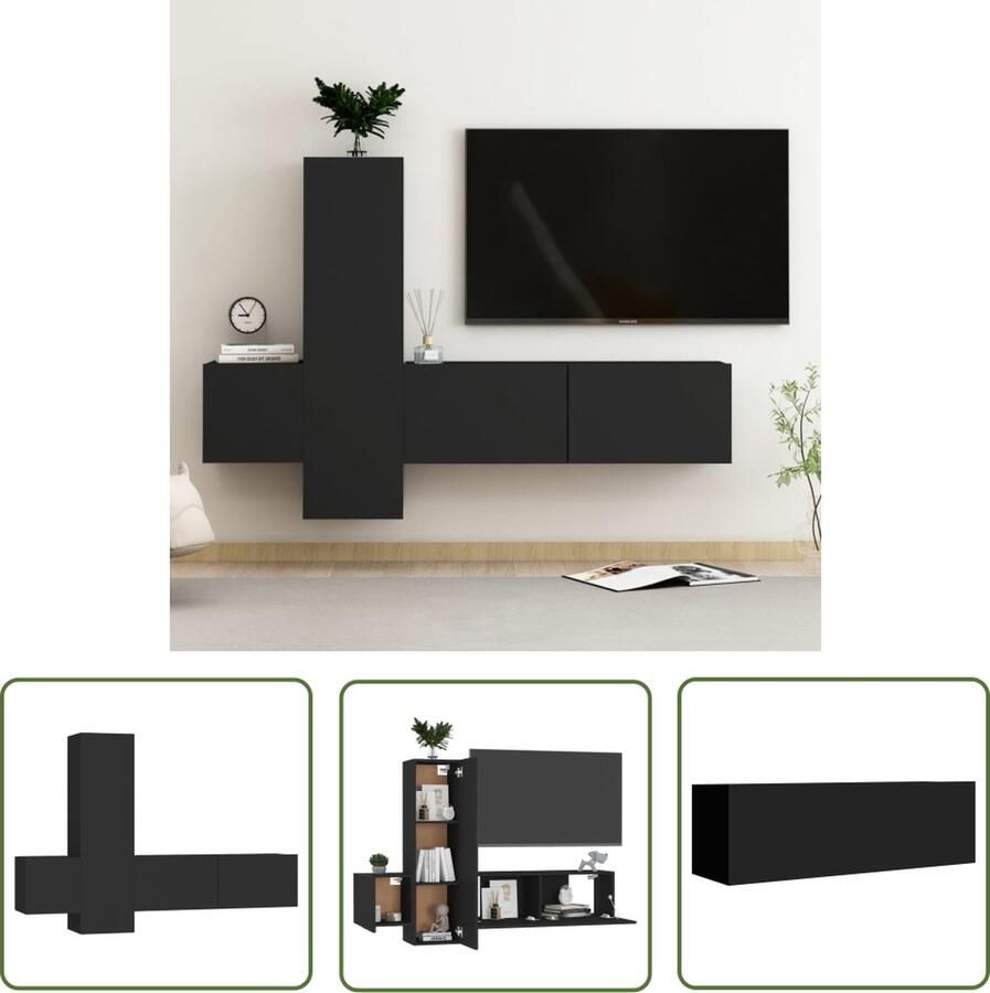 The Living Store TV-meubel Stereokast 100 x 30 x 30 cm Zwart Tv Meubel Tv Stand Salontafel Media Kast Videowerkbank - Foto 2