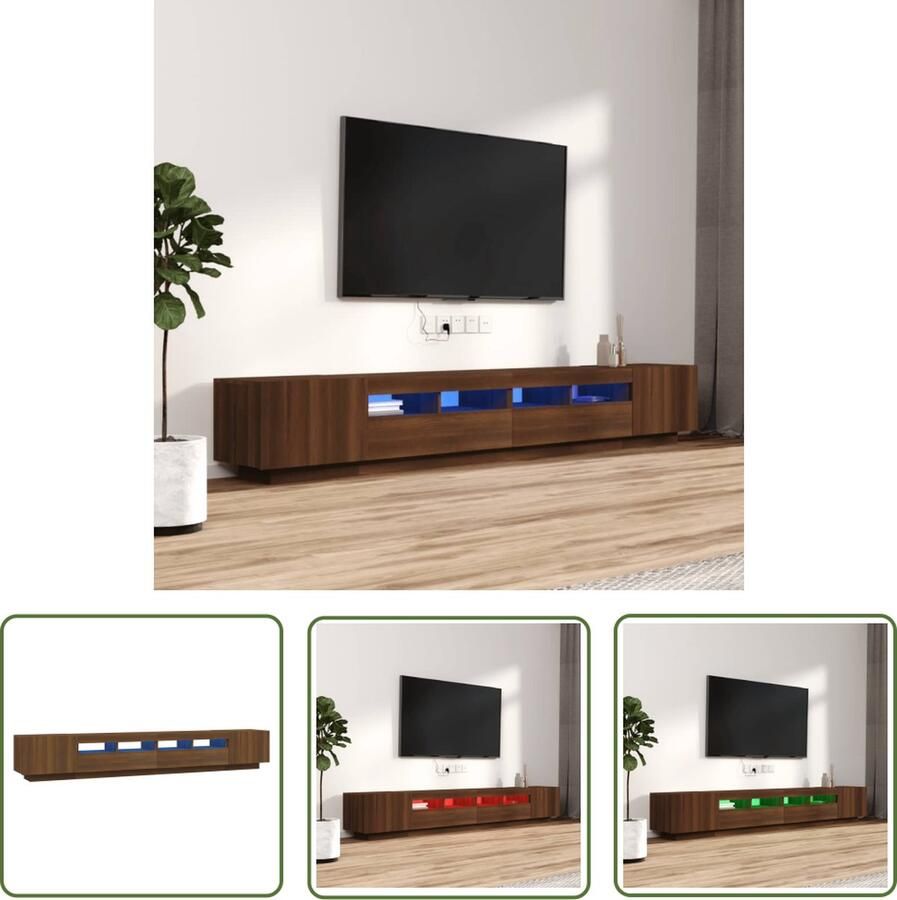 The Living Store TV-meubel LED-verlichting Bruineiken 100 80 x 35 x 40 cm (B x D x H) TV-meubel Houten Meubilair Bruin Meubilair Led Lampen Media Kast - Foto 2