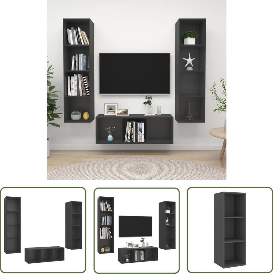 The Living Store Televisiewandmeubel 37 x 37 x 107 142.5 cm Grijs Spaanplaat Televisiescherm Wandmeubel Tv Kasten Salontafel Livingroom Furniture Houten Tv Stand - Foto 2