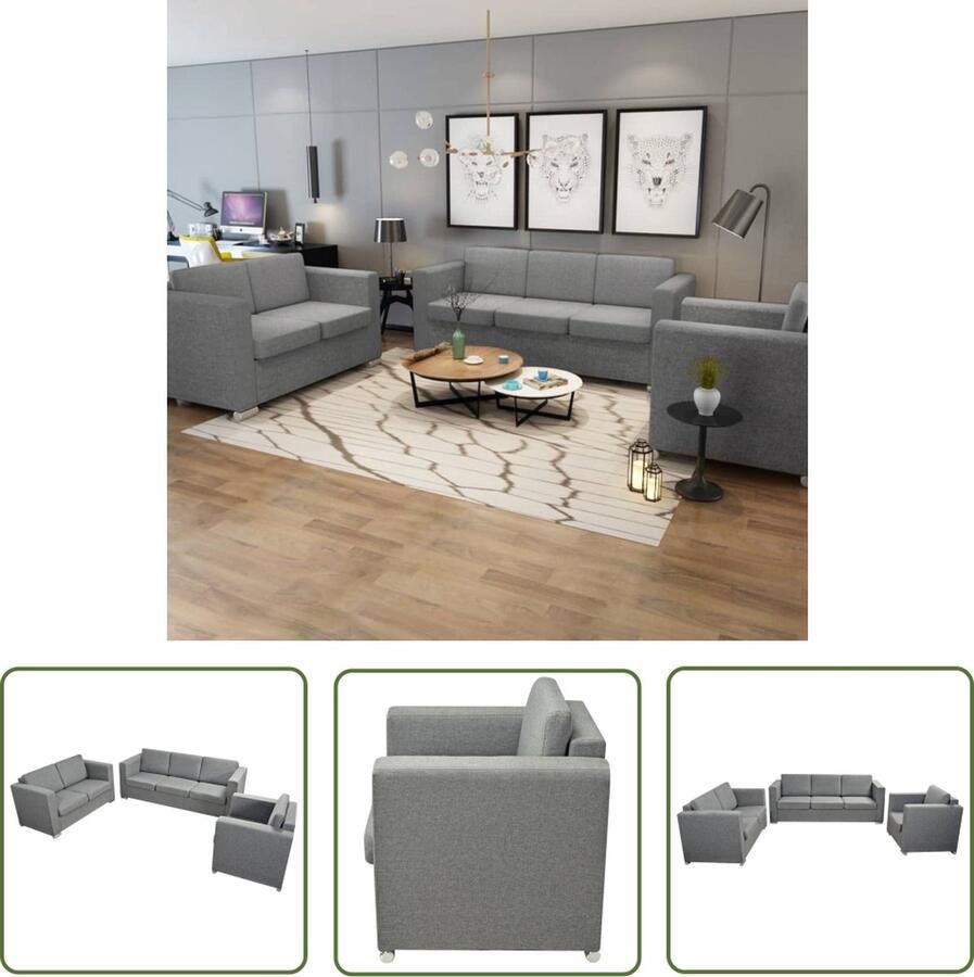 The Living Store 3-delige Zithoek Lichtgrijs Hoogwaardig stoffen bekleding Stevig houten frame Verchroomde poten Kanapé Bank Fauteuils Lounge Set Living Room Furniture - Foto 2