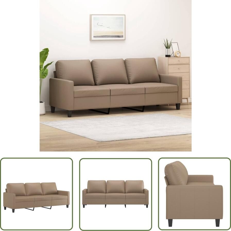 The Living Store 3-zitsbank Kunstleer Cappuccino 198 x 77 x 80 cm (B x D x H) 3 Zits Bank Bruine Bank Lederlook Bank Banks Kopen Salon Meubels - Foto 2