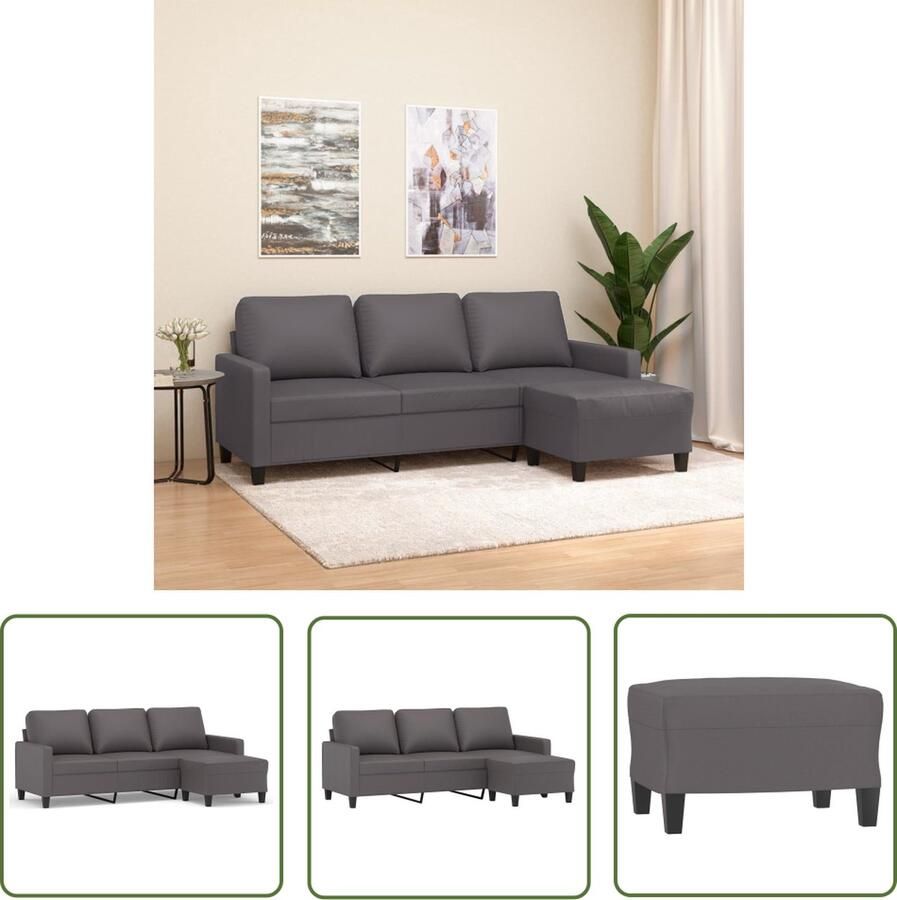 The Living Store 3-zitsbank Kunstslederen Fauteuil 198x77x80 cm Grijs 3 Zits Bank Fauteuils Lounge Meubilair Salonmeubel Kunstleer Sofa - Foto 2