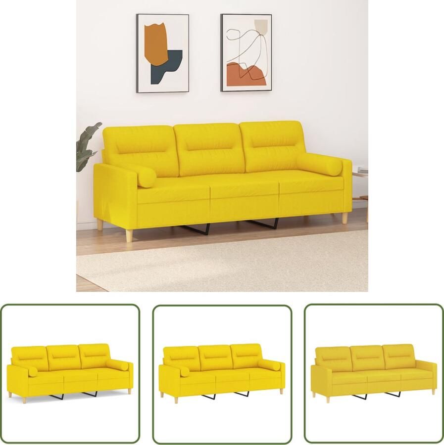 The Living Store 3-zitsbank lichtgeel 198 x 77 x 80 cm duurzame stof Drie Persoonsbank Sofa Geel Bankstellen Lounge Meubilair Stoffen Sofa - Foto 2