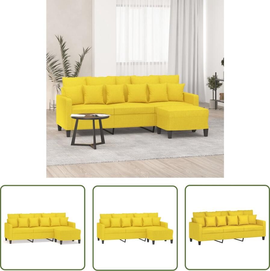 The Living Store Driezitsbank met voetenbank 180 cm stof lichtgeel 3 Zits Bank Bankstellen Fauteuils Geel Meubilair Salonmeubels - Foto 2