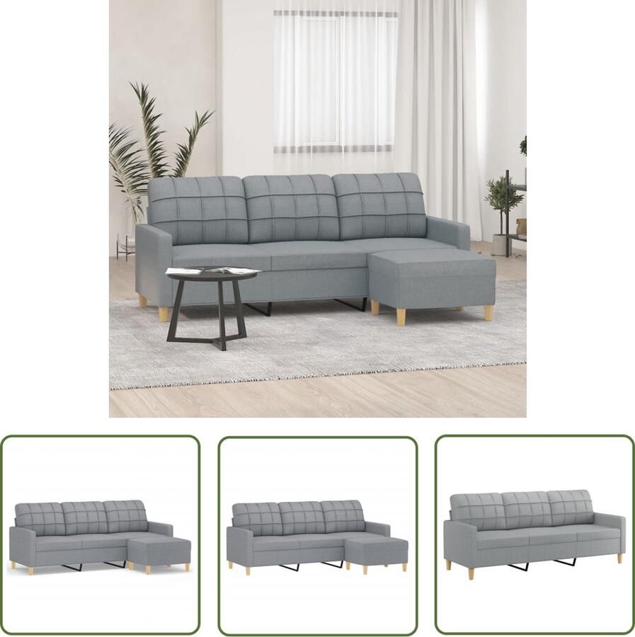 The Living Store 3-zitsbank lichtgrijs 198 x 77 x 80 cm duurzame stof stevig frame comfortabele zitting veelzijdige voetenbank opvallend ontwerp 3 Zits Bank Bankstellen Lounge Meubels Grijs Sofa Fauteuils - Foto 3