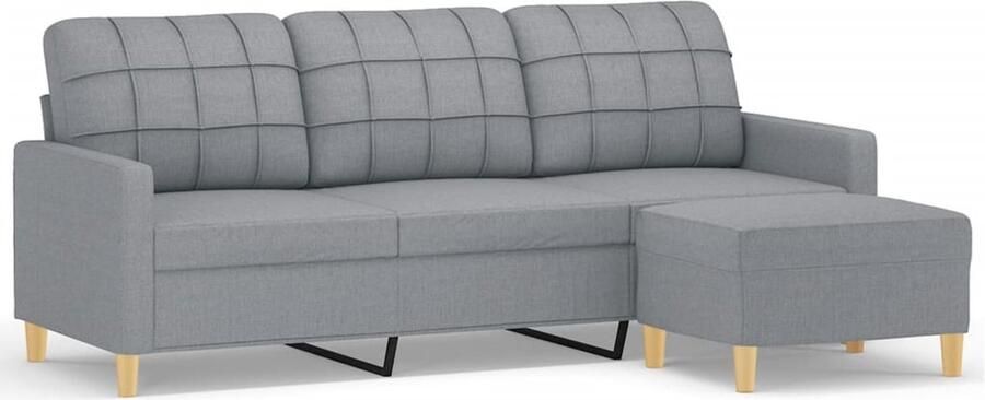 The Living Store 3-zitsbank lichtgrijs 198 x 77 x 80 cm duurzame stof stevig frame comfortabele zitting veelzijdige voetenbank opvallend ontwerp 3 Zits Bank Bankstellen Lounge Meubels Grijs Sofa Fauteuils - Foto 2