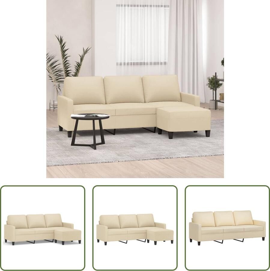 VidaXL Sofa 3-zitsbank Driezitsbank met voetenbank 180 cm stof crèmekleurig Loungehoek Creme Kleuren Lederlook