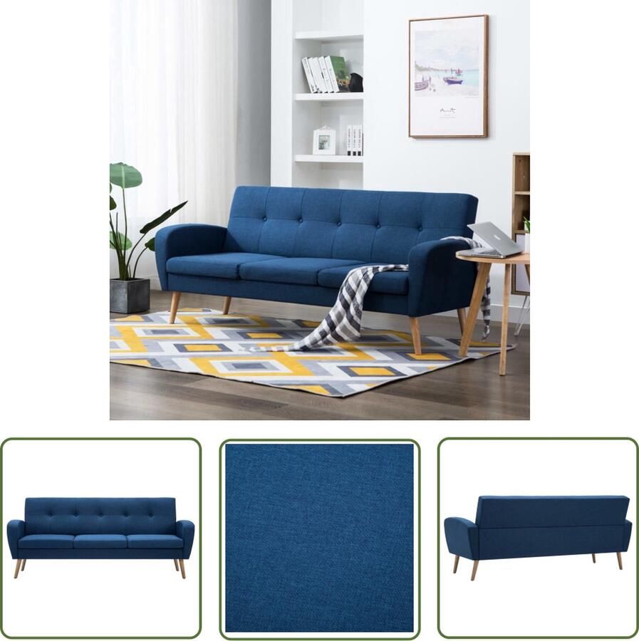 The Living Store 3-zitsbank Polyester Blauw 186x71x79 cm Eenvoudig te monteren