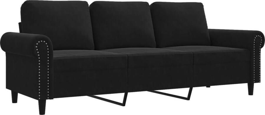 The Living Store 3-zitsbank Zwarte fluwelen bank met stevig metalen frame 212 x 77 x 80 cm 3-zitsbank Zwarte Bank Fluweelbanks Banks Kopen Salon Meubilair - Foto 2