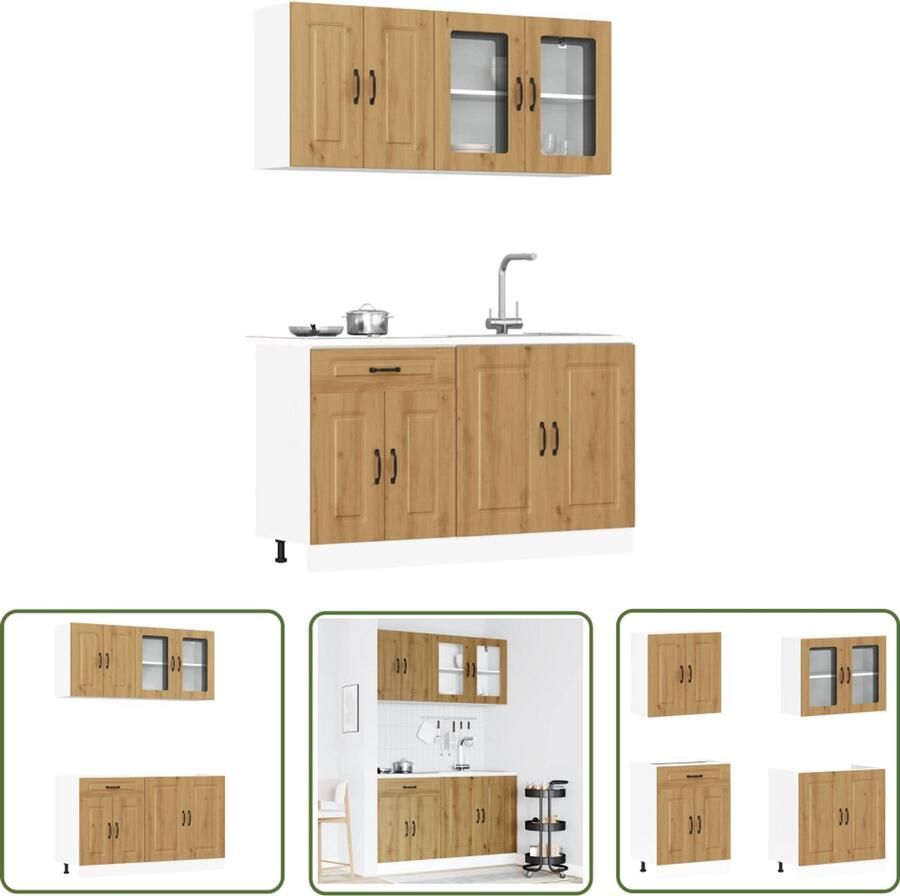 The Living Store 4-delige Keukenkastenset Kalmar bewerkt hout artisanaal eiken Keukenkasten Houten Keukenkasten Kastenserie Kalmar Serie Artisianale Eiken Meubels