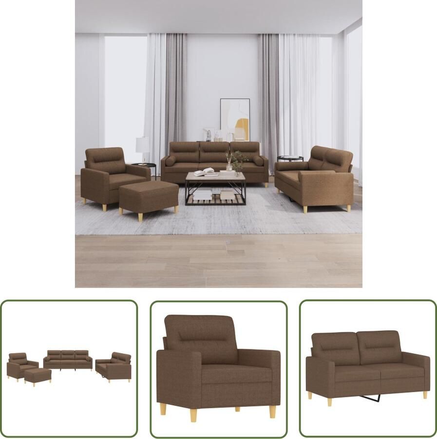 The Living Store Loungeset Denver Bruin 2-zitsbank 138x77x80cm Duurzame stof Stevig frame Comfortabele zitting Voetenbank inbegrepen 100% polyester Schuimvulling Montage vereist