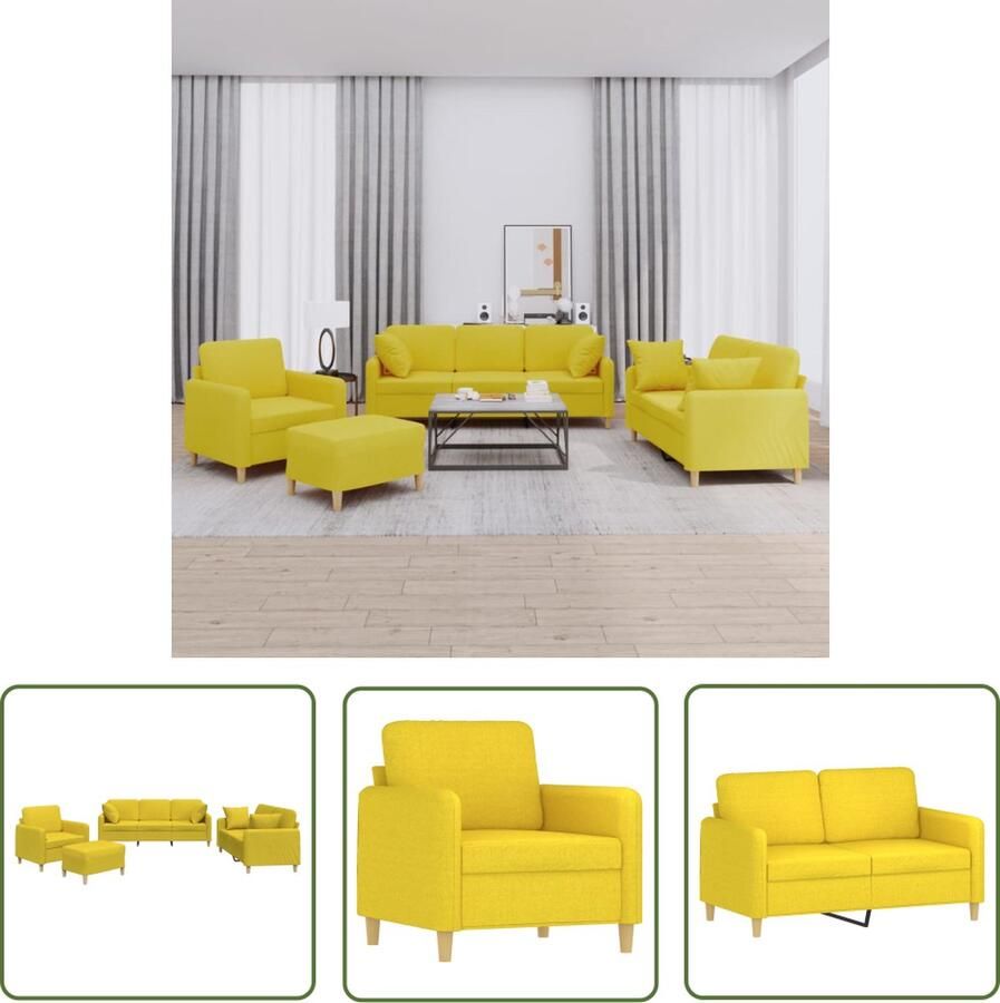 The Living Store 4-delige Loungeset met kussens stof lichtgeel Loungeset Woonkamer Meubels Tuinset Buitenmeubilair Fauteuils