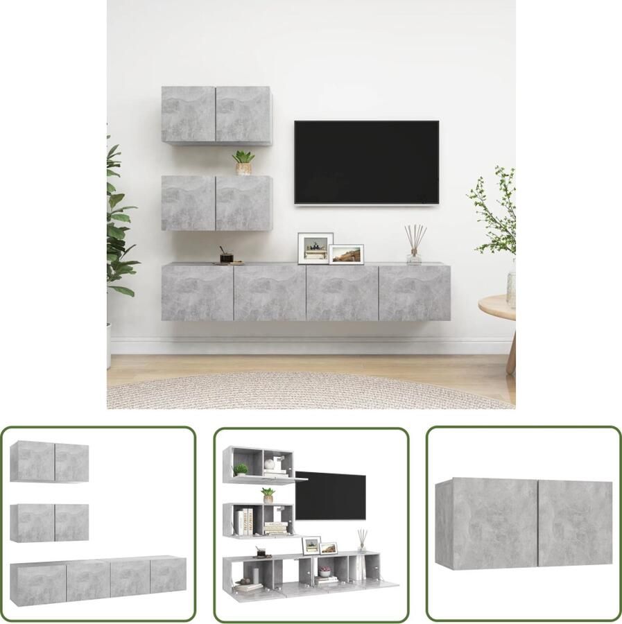 The Living Store TV Meubelset Betongrijs 60x30x30 cm 80x30x30 cm Spaanplaat Tv Meubelset Tv Kasten Beton Grijs Tv Stand Living Room Furniture - Foto 2