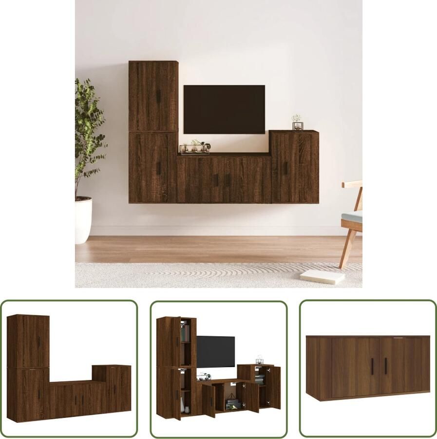 The Living Store TV-meubelset klassiek televisiekastenset 80 x 34.5 x 40 cm Ken- bruineiken Materiaal- bewerkt hout TV Kast Houten TV Kast Salontafel Boekenplank Decoratief Item - Foto 2