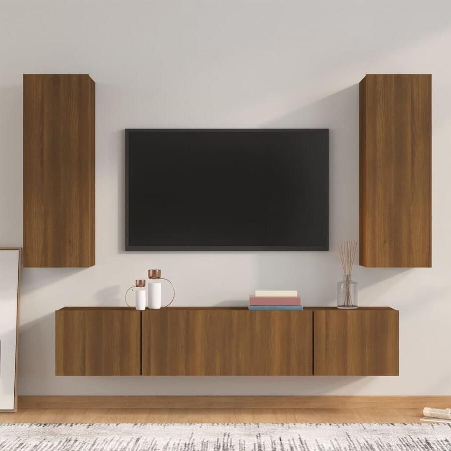 VidaXL 4-delige tv-meubelset bruin eikenhout Klassieke Tv Kast Tv Meubel Houten Tv Kast Wandmontage Tv Kast Salontafel Opbergruimte Bruine Eiken - Foto 2