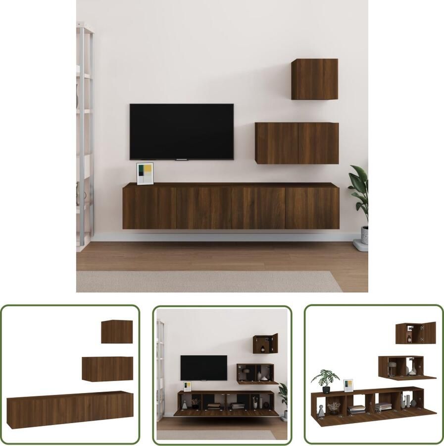 The Living Store TV-meubelset Modern Bruineiken 30.5 x 30 x 30 cm 60 x 30 x 30 cm 80 x 30 x 30 cm (B x D x H) Duurzaam bewerkt hout TV-meubel Houten TV-stand Bruin TV-meubel Salontafel Media Kast - Foto 2