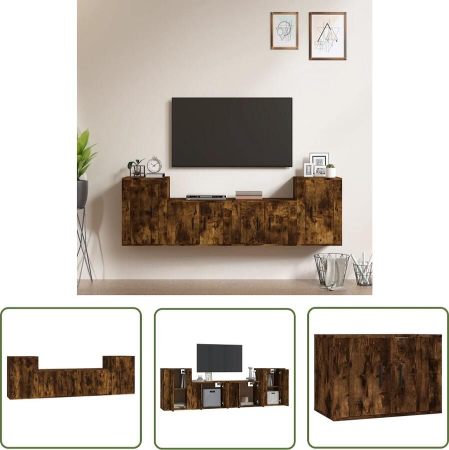 The Living Store Klassieke televisiekastenset TV-meubel Gerookt Eiken 2x 57x34.5x40 cm 2x 40x34.5x60 cm Tv Meubel Houten Tv Kast Vintage Tv Kast Rustieke Tv Kast Salontafel - Foto 2