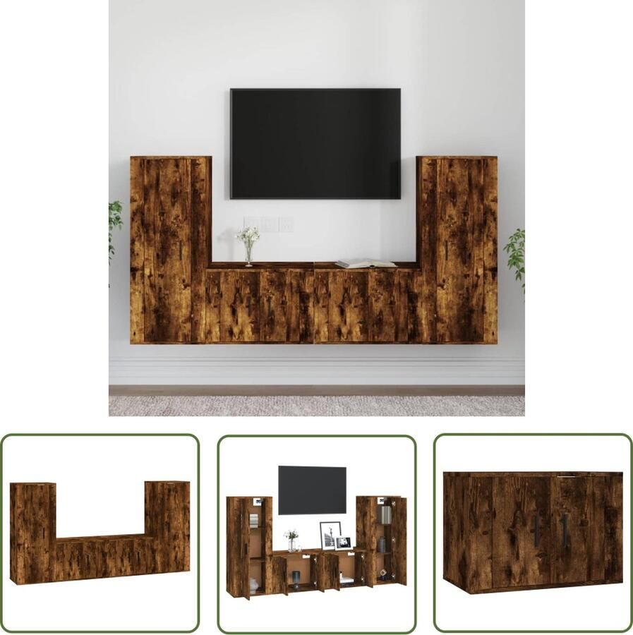 The Living Store 4-delige Tv-meubelset bewerkt hout gerookt eikenkleurig Tv Meubilair Klassieke Tv Kast Houten Tv Kast Bruine Tv Kast Tv Salontafel - Foto 2