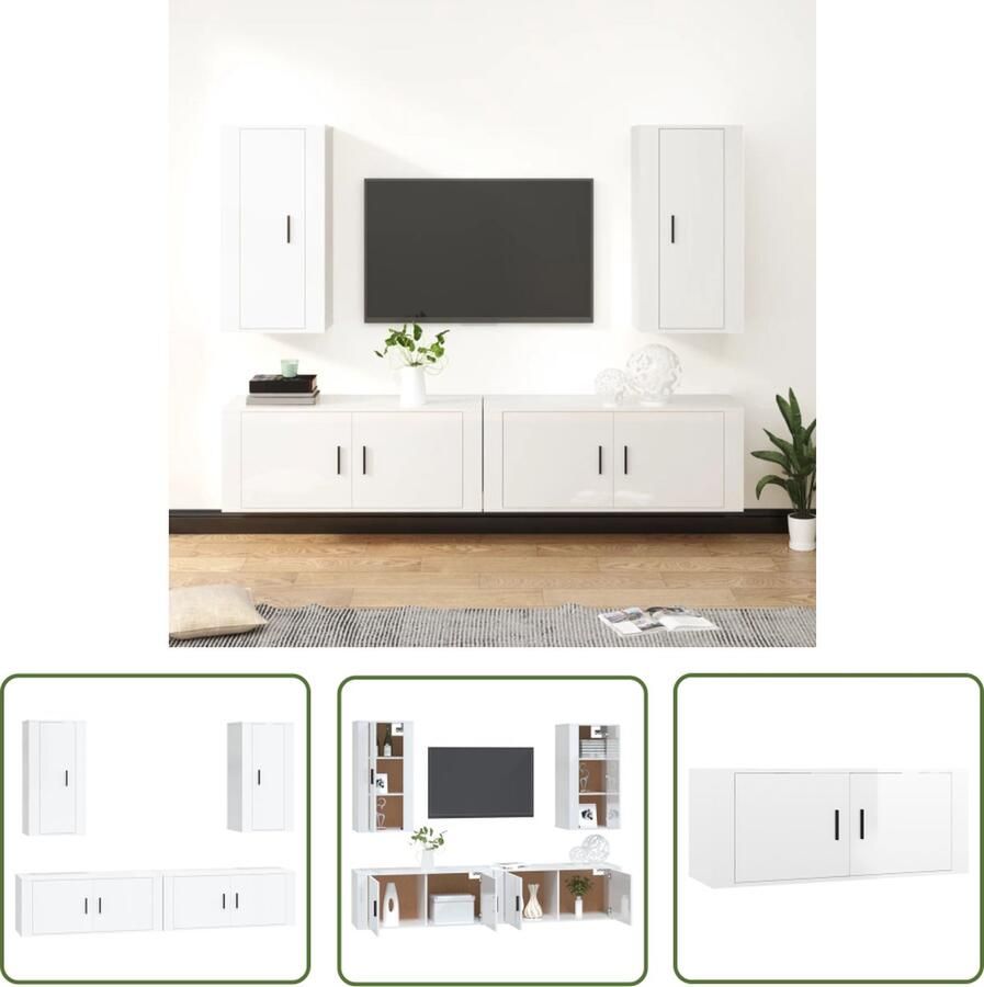 The Living Store TV-meubel set Hoogglans wit 2x 100 x 34.5 x 40 cm 2x 40 x 34.5 x 80 cm TV Kast Tv Meubilair Salontafel Witte Tv Kast Houten Tv Kast - Foto 2