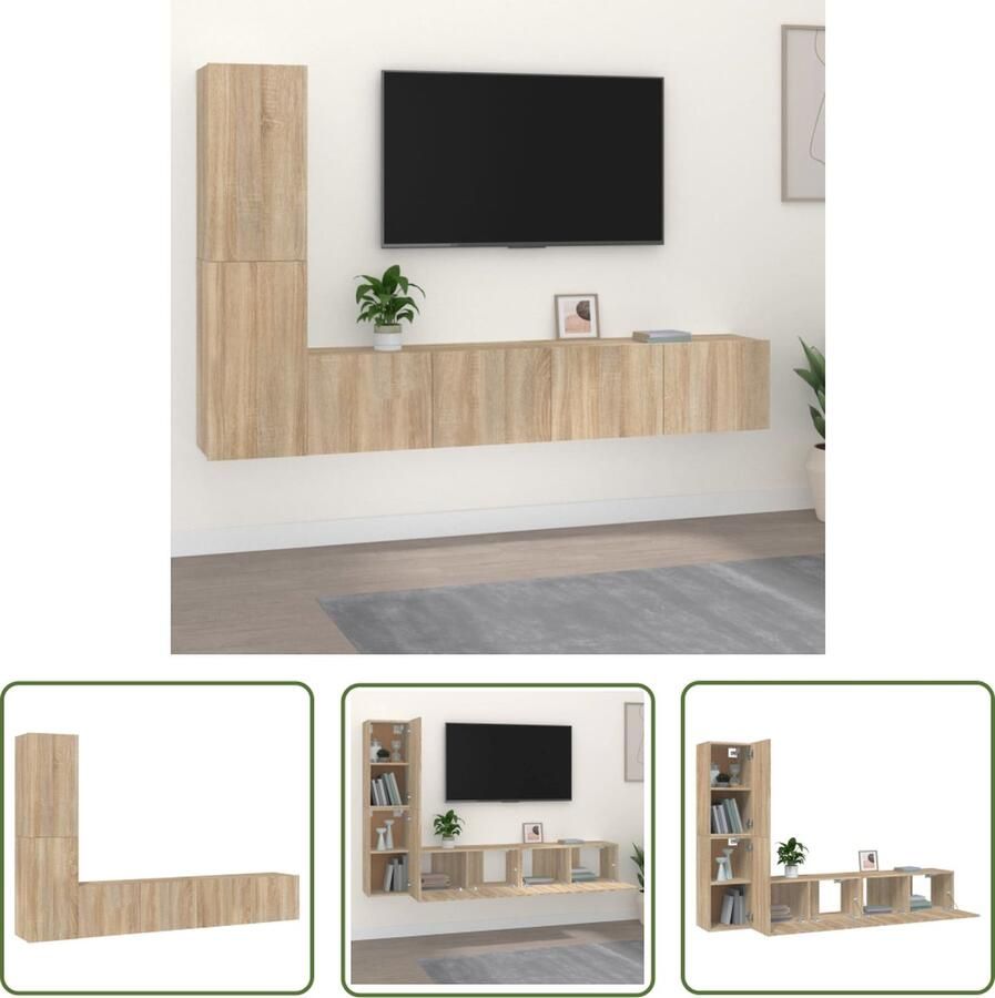 The Living Store Tv-meubel set Sonoma eiken 2x 80x30x30cm 2x 30.5x30x60cm Tv Meubel Salontafel Houten Tv Stand Sonoma Eiken Wandmontage - Foto 2