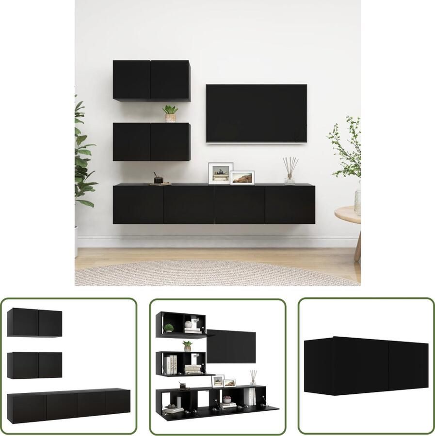 The Living Store Hangende TV-kasten Spaanplaat 60 x 30 x 30 cm 80 x 30 x 30 cm Zwart Tv Kasten Wandmontage Houten Tv Kast Tv Meubel Media Kast - Foto 2