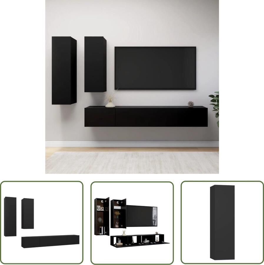 The Living Store TV-meubelset zwart spaanplaat montage vereist Tv-meubel Tv-kast Houten Tv-meubel Tv-meubelset Wandmontage - Foto 2