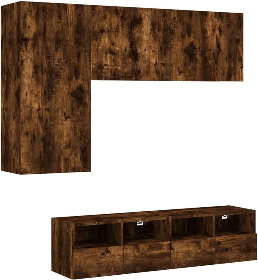 VidaXL The Living Store 4-delige Tv-wandmeubelset bewerkt hout gerookt eikenkleurig Tv-kast Tv-meubel Wandmontage Opbergruimte Houten Kast - Foto 2