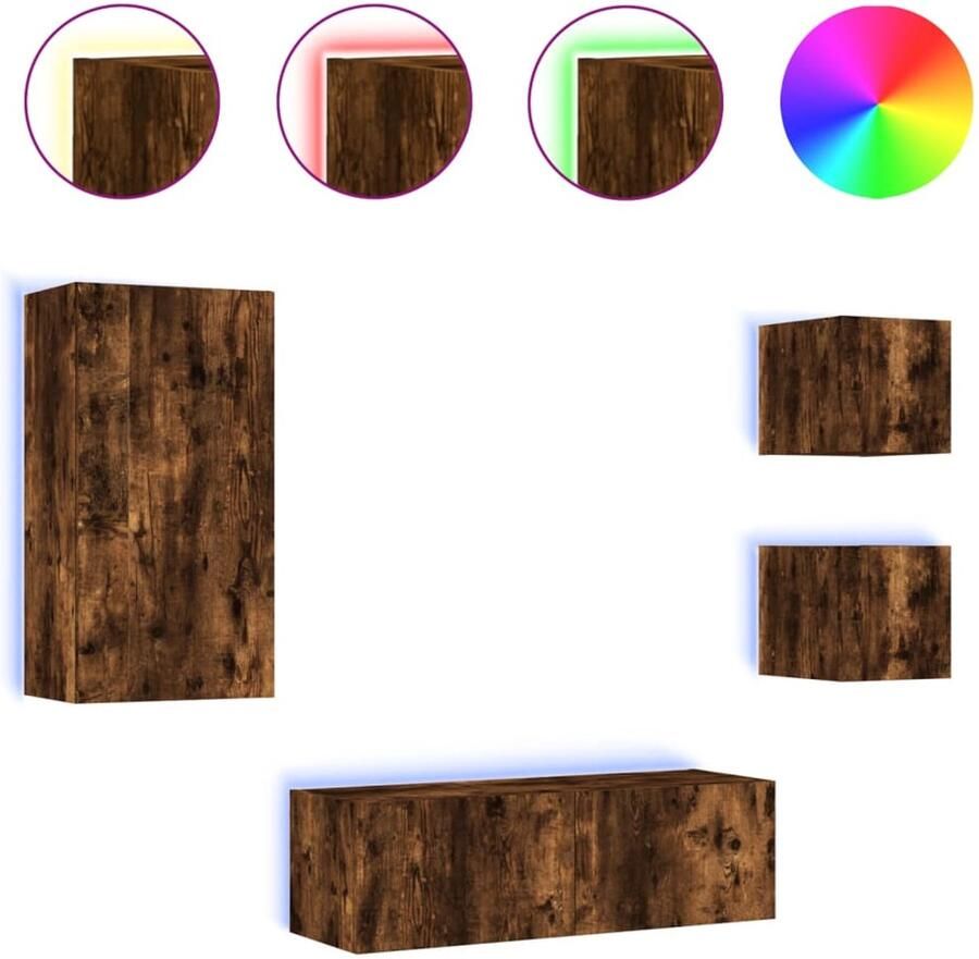 The Living Store 4-delige tv-wandmeubelset met LED-verlichting gerookt eiken Tv Meubel Tv Kast Led Verlichting Bruine Tv Stand Houten Tv Unit - Foto 2