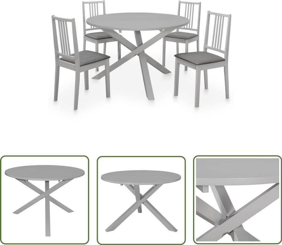 The Living Store 5-delige Eethoek MDF grijs Eetkamerstoel Eethoek Rubberhout Dining Table Salontafel