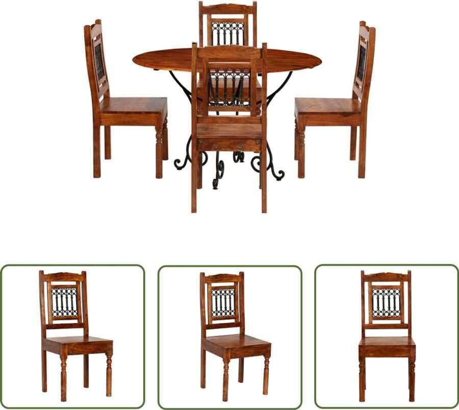 VidaXL Eethoekset 5-delig Massief Acaciahout Eetkamerstoel Acacia Houten Meubels Eettafels Salontafel Dining Table Eetkamerset Modern Interieur Industrieel Design Vintage Meubels Woonkamerdecoratie Living Room Furniture