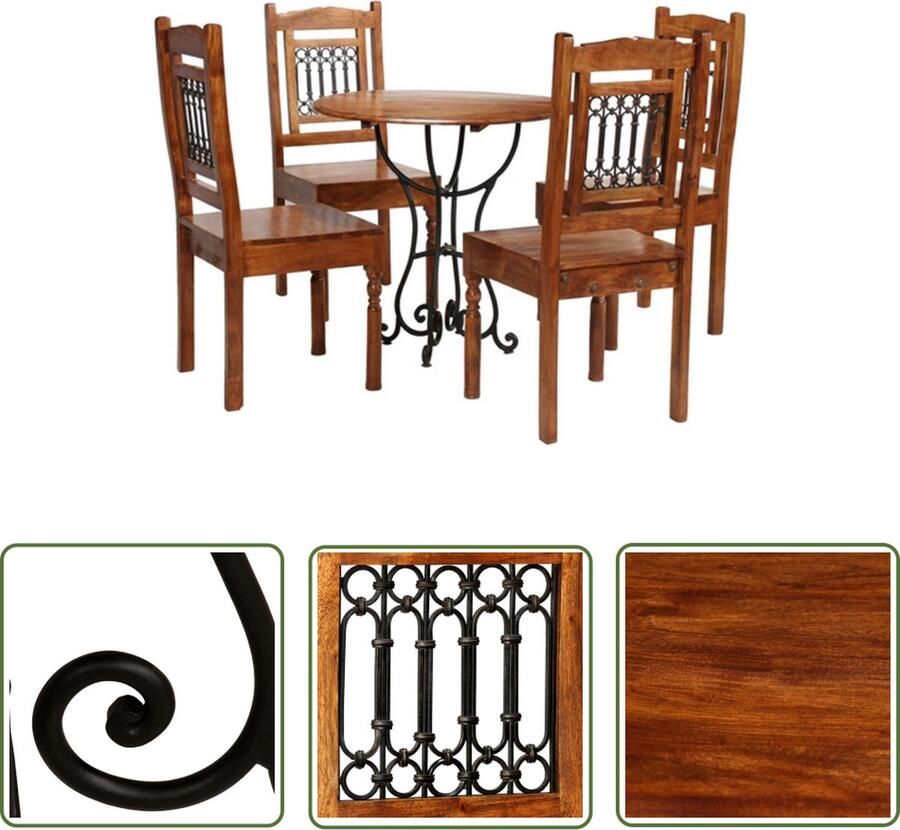 The Living Store Massief Acaciahouten Eettafel en Stoelen Sheesham Afwerking 80 x 76 cm Handgemaakt Eettafel Acacia Houten Meubels Eetkamerstoel Salontafel Vintage Stijl - Foto 2