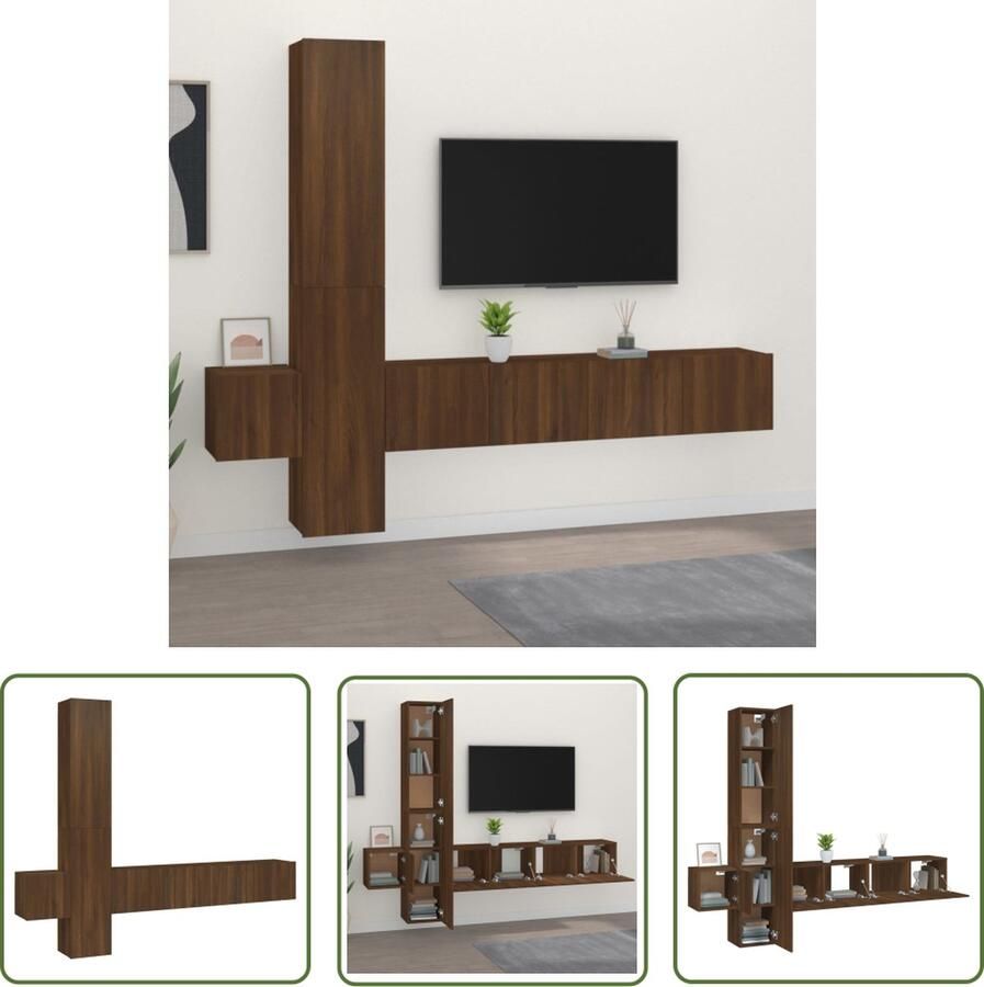 The Living Store Televisiemeubelset Bruineiken 80x30x30cm 30.5x30x90cm 30.5x30x30cm Televisiesecretaris Tv Kast Houten Tv Stand Wandmontage Tv Unit Bruine Eik - Foto 2