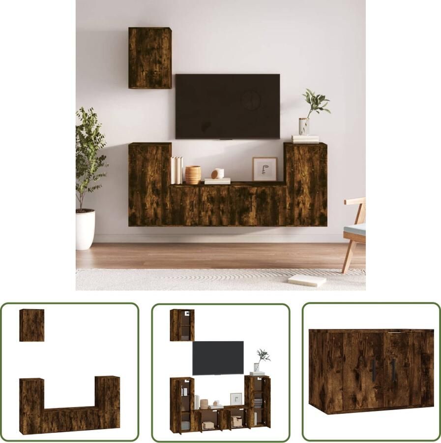 The Living Store Klassieke Televisiekastenset TV-meubel Gerookt Eiken 2x 57x34.5x40cm + 2x 40x34.5x80cm + 1x 40x34.5x60cm Klassieke Tv Kast Tv Meubel Bruine Tv Kast Houten Tv Kast Tv Unit - Foto 2