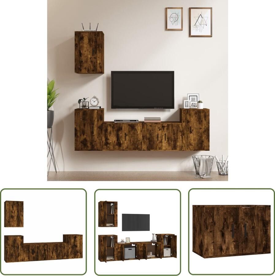 The Living Store TV-meubelset Gerookt Eiken 3 x 40x34.5x60 cm + 2 x 57x34.5x40 cm Tv Kast Tv Meubel Houten Tv Kast Bruine Tv Kast Salontafel - Foto 2