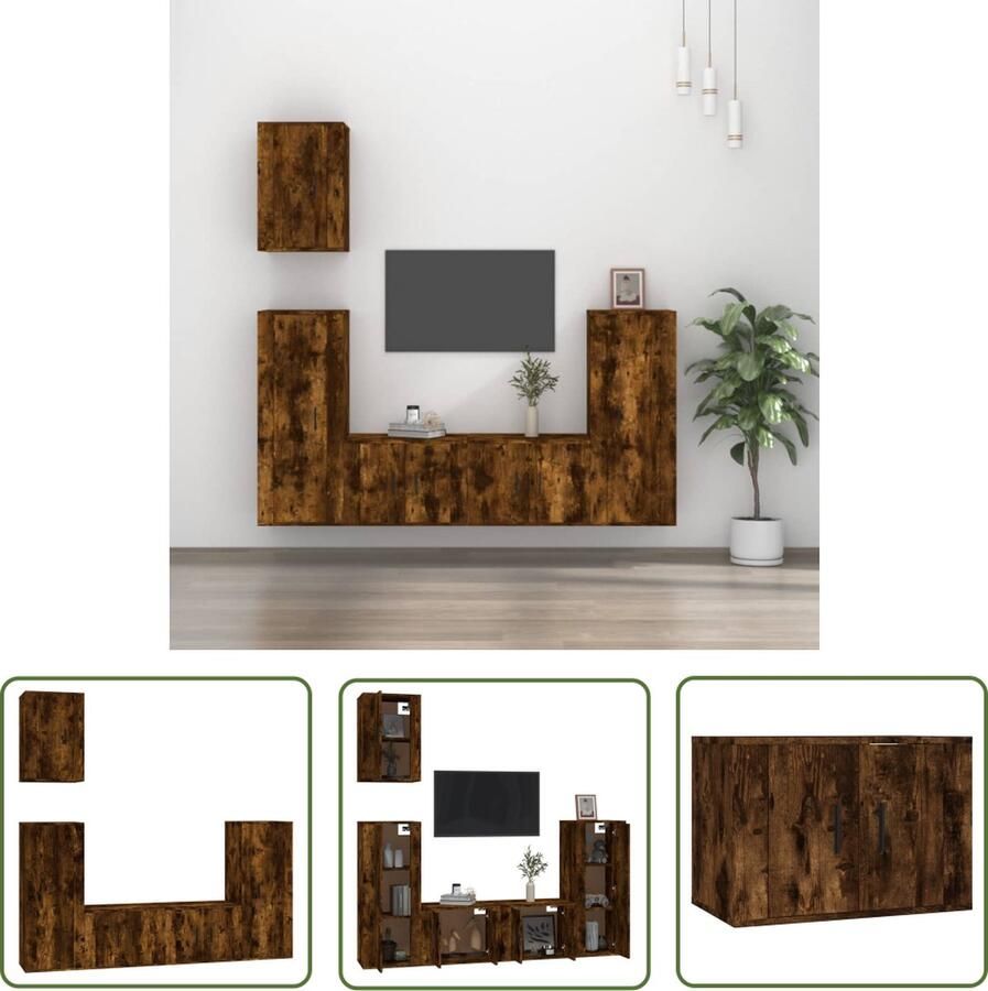 The Living Store TV Meubel Set Gerookt eiken Wandgemonteerd Voldoende opbergruimte TV Meubel Tv Stand Houten Tv Kast Bruine Tv Kast Wandmontage Tv Kast - Foto 2
