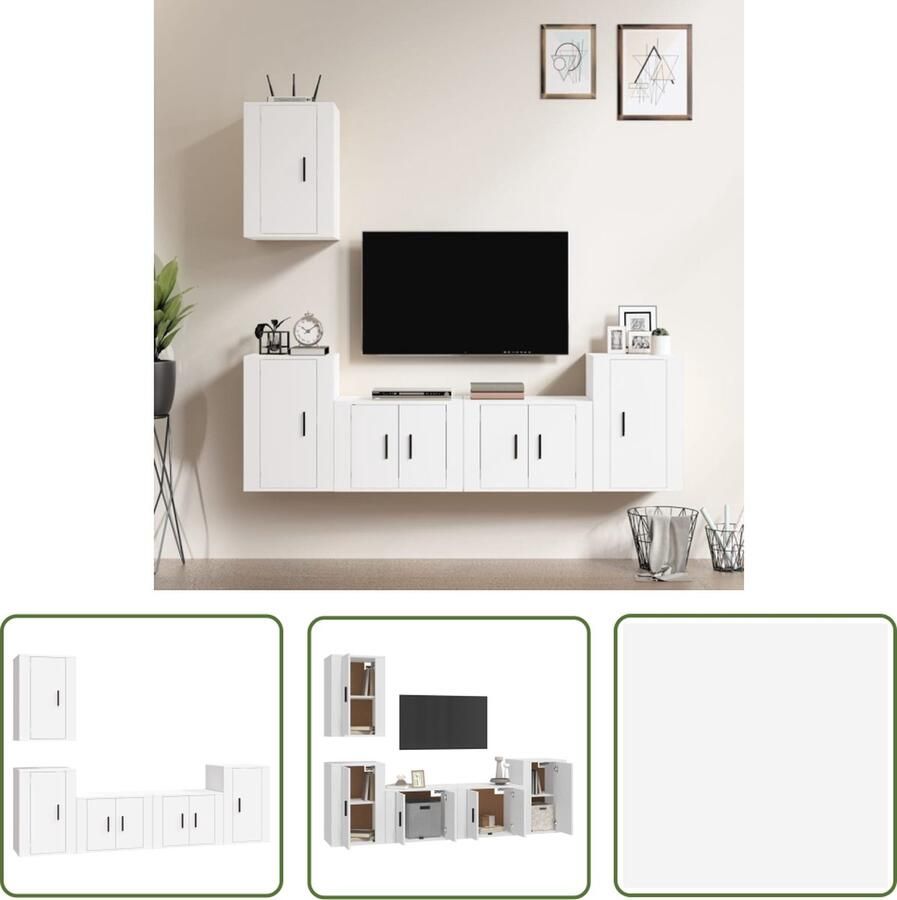The Living Store TV-meubelset TV-meubel Wandgemonteerd Wit 2 x 57x34.5x40 cm 3 x 40x34.5x60 cm TV-meubel Salontafel Kastje Houten Tv-meubel Wandmontage - Foto 2