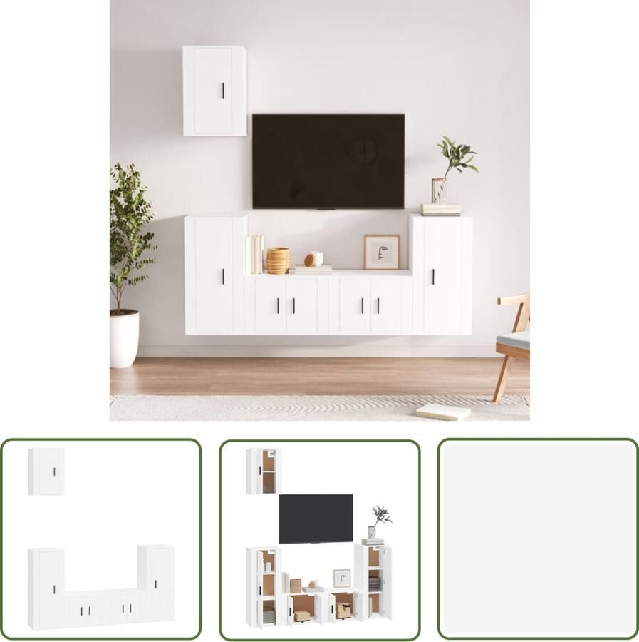 The Living Store TV-meubelset Wit 57 x 34.5 x 40 cm 40 x 34.5 x 80 cm 40 x 34.5 x 60 cm TV-meubel Salontafel Witte Meubels Houten Meubels Wandmontage - Foto 2