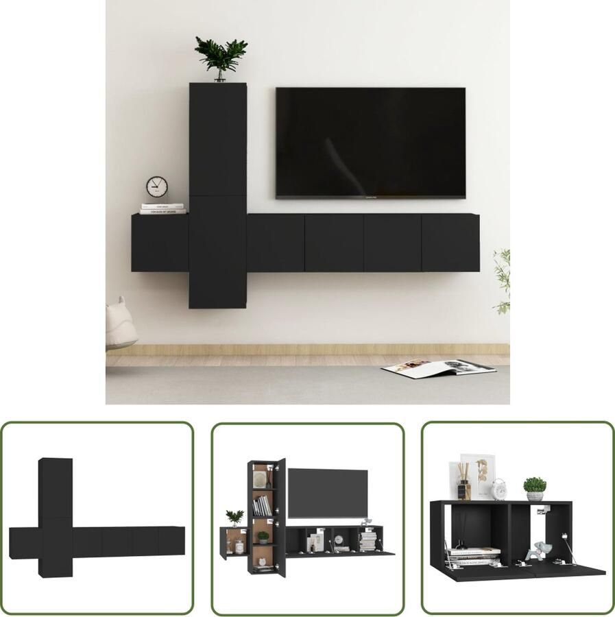 The Living Store Televisiemeubel Trendy Zwart 60 x 30 x 30 cm Wandmontage Opbergruimte voor boeken en dvds Tv Meubels Televisiescherm Wandmontage Opbergruimte Houten Tv-meubel - Foto 2