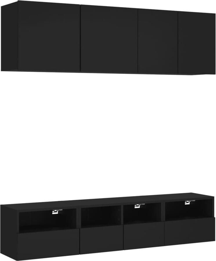 The Living Store 5-delige Tv-wandmeubelset bewerkt hout zwart Tv Meubel Wandmontage Opbergkast Houten Kast Zwart Meubel - Foto 2