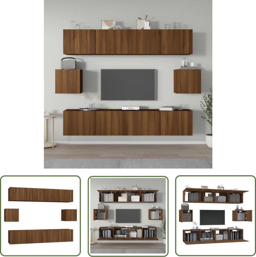 The Living Store TV-meubel set Bruineiken 4x 80x30x30cm + 2x 30.5x30x30cm TV Meubel Tv Stand Houten Tv Tafel Bruine Eiken Wandmontage - Foto 2