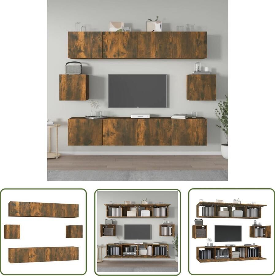The Living Store Televisiemeubelenset Klassiek Gerookt eiken 4x 80x30x30cm 2x 30.5x30x30cm Televisiescherm Tv Stand Houten Tv Tafel Salontafel Mediastand - Foto 2