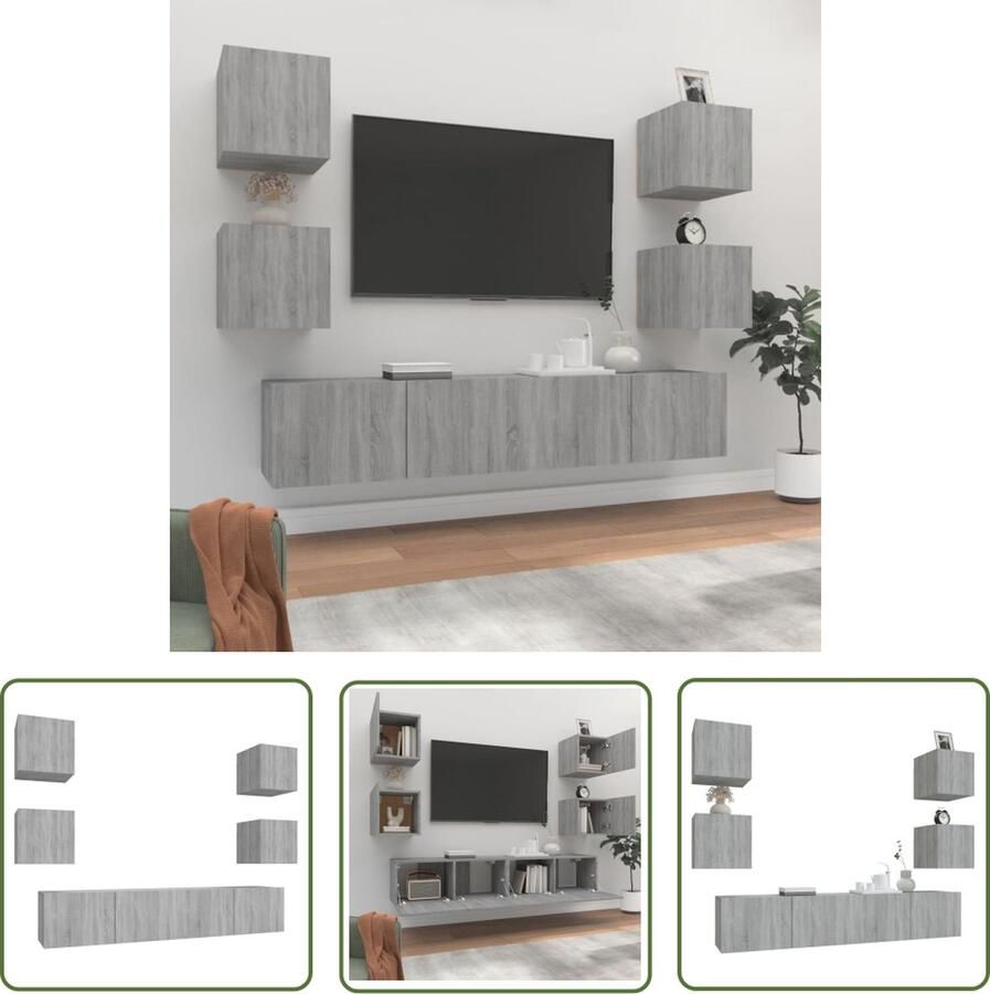 The Living Store Klassieke Televisiekastenset 2x 80 x 30 x 30 cm + 4x 30.5 x 30 x 30 cm Grijs Sonoma Eiken Klassieke Tv Kast Tv Meubel Wandmontage Tv Kast Houten Tv Kast Grijze Tv Kast - Foto 2