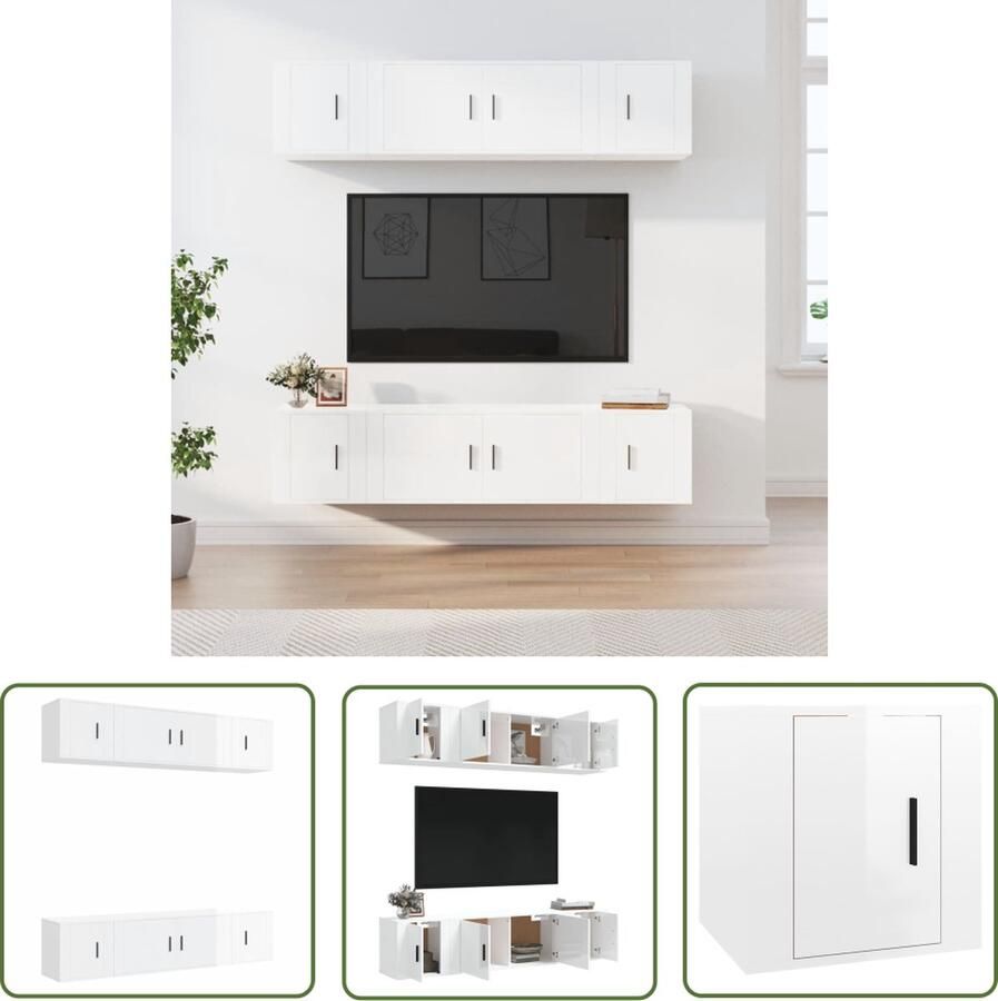 The Living Store TV-meubelset Hoogglans wit Wandgemonteerd 2x 100 x 34.5 x 40 cm + 4x 40 x 34.5 x 40 cm TV Meubel Houtsoort Witte Kast Wandmontage Livingroom Decor - Foto 2
